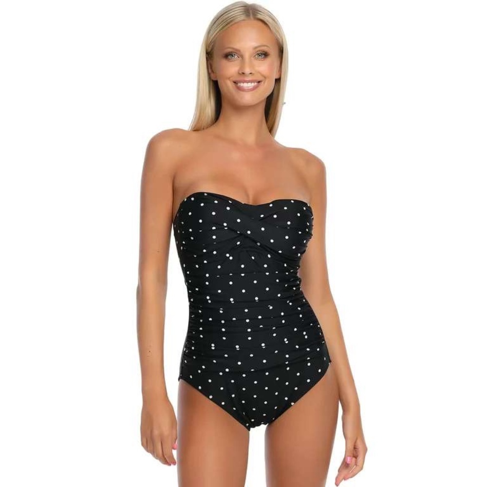 Relleciga One Piece Swimsuit, Black White Polka Dot, Size Small
